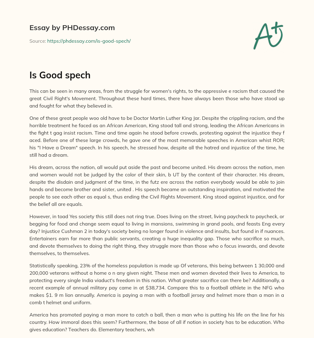 Is Good spech essay