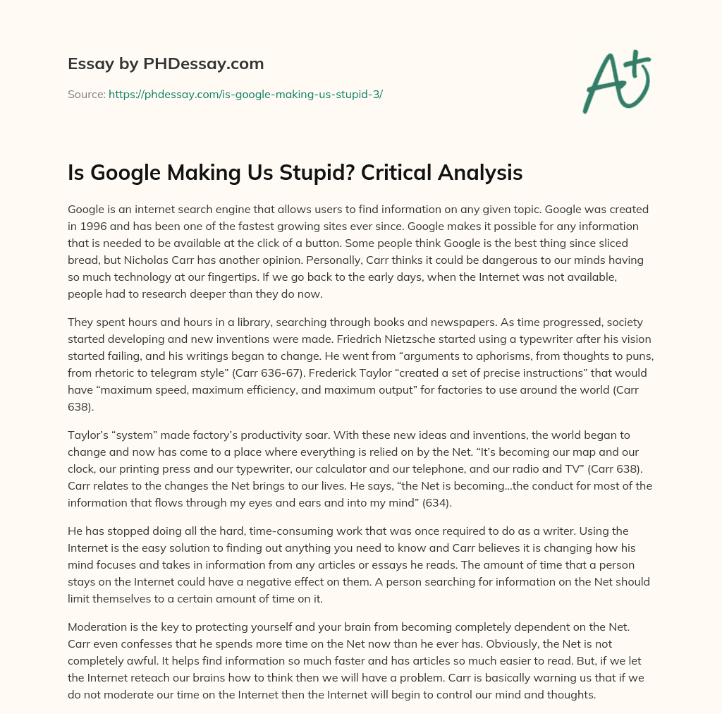 Is Google Making Us Stupid? Critical Analysis essay