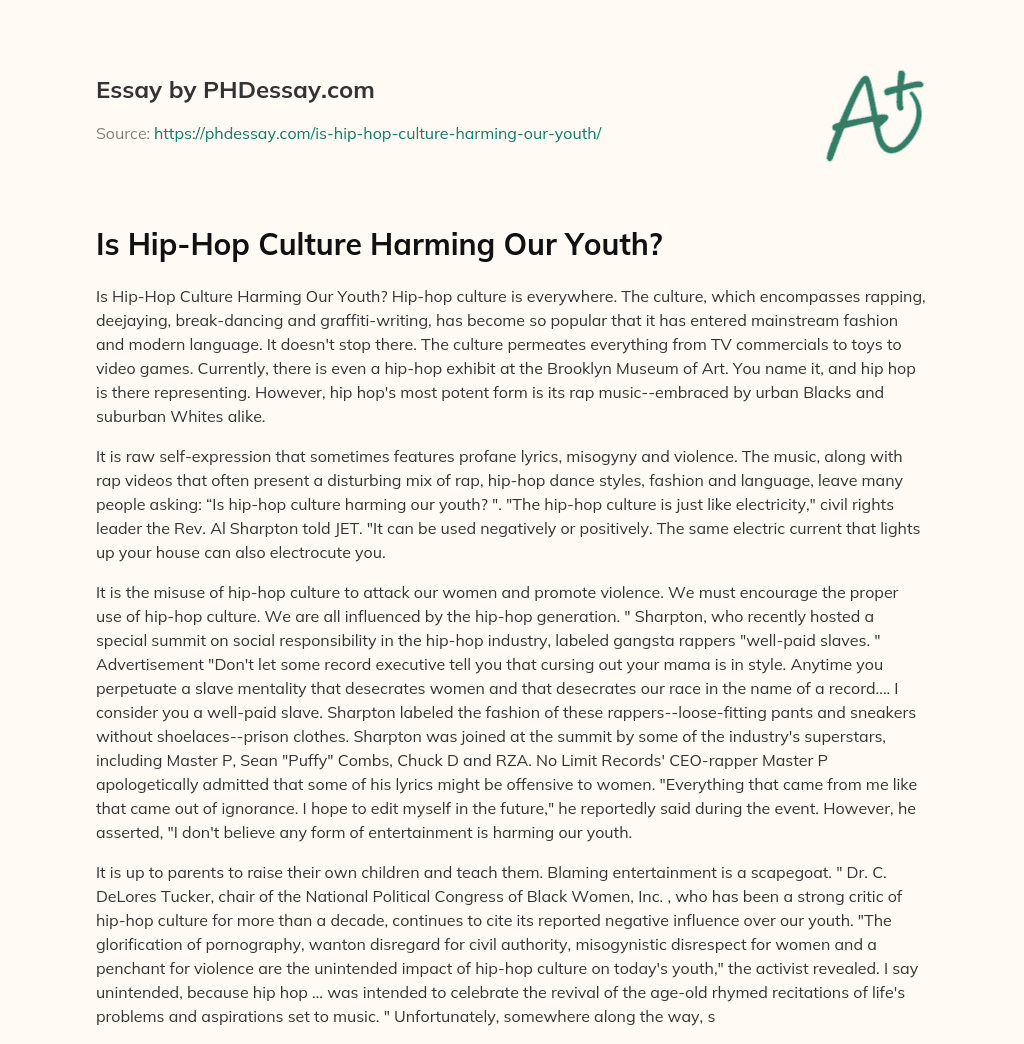 Is Hip-Hop Culture Harming Our Youth? essay