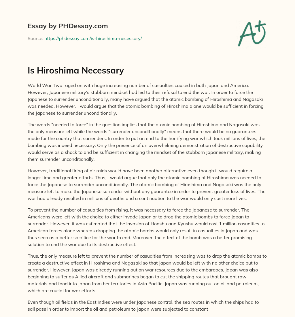 Is Hiroshima Necessary essay