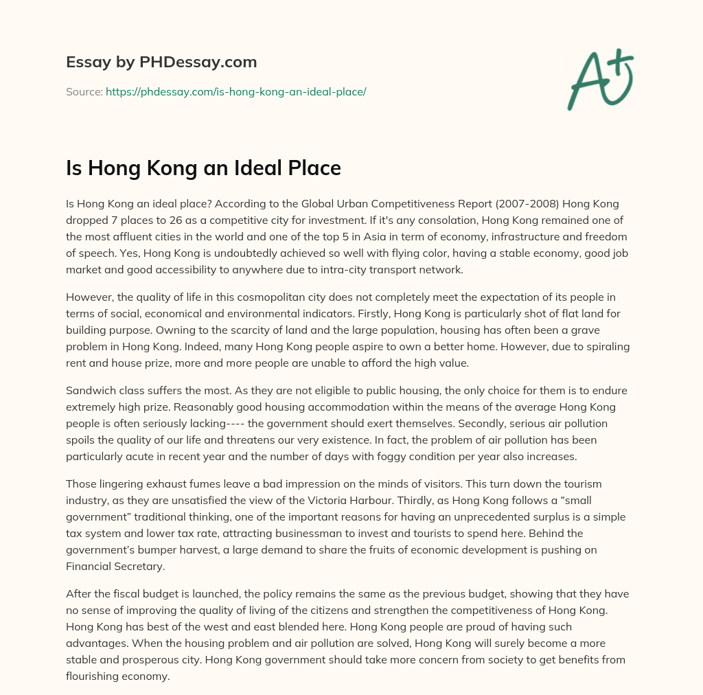 Is Hong Kong an Ideal Place essay