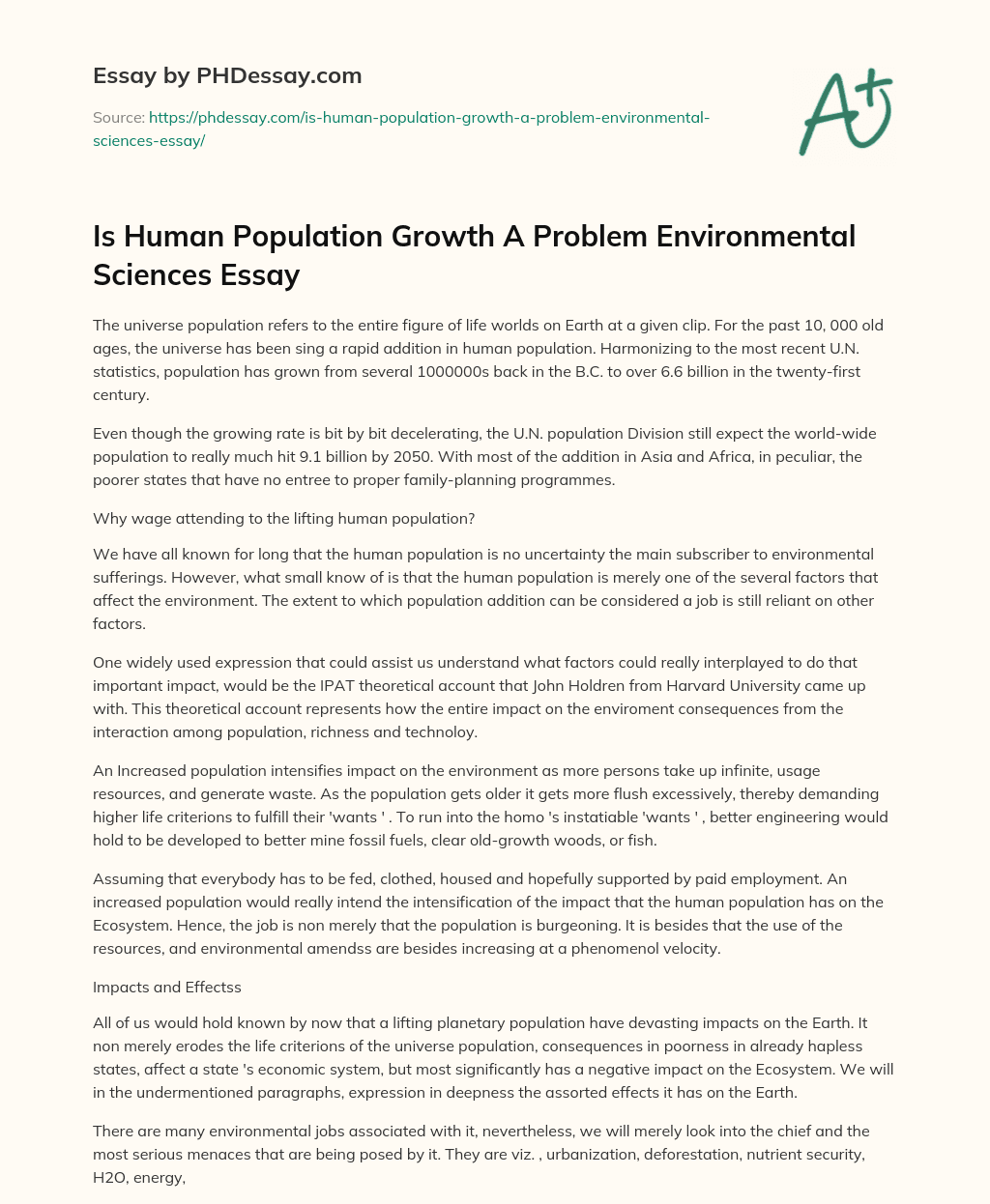 Is Human Population Growth A Problem Environmental Sciences Essay ...
