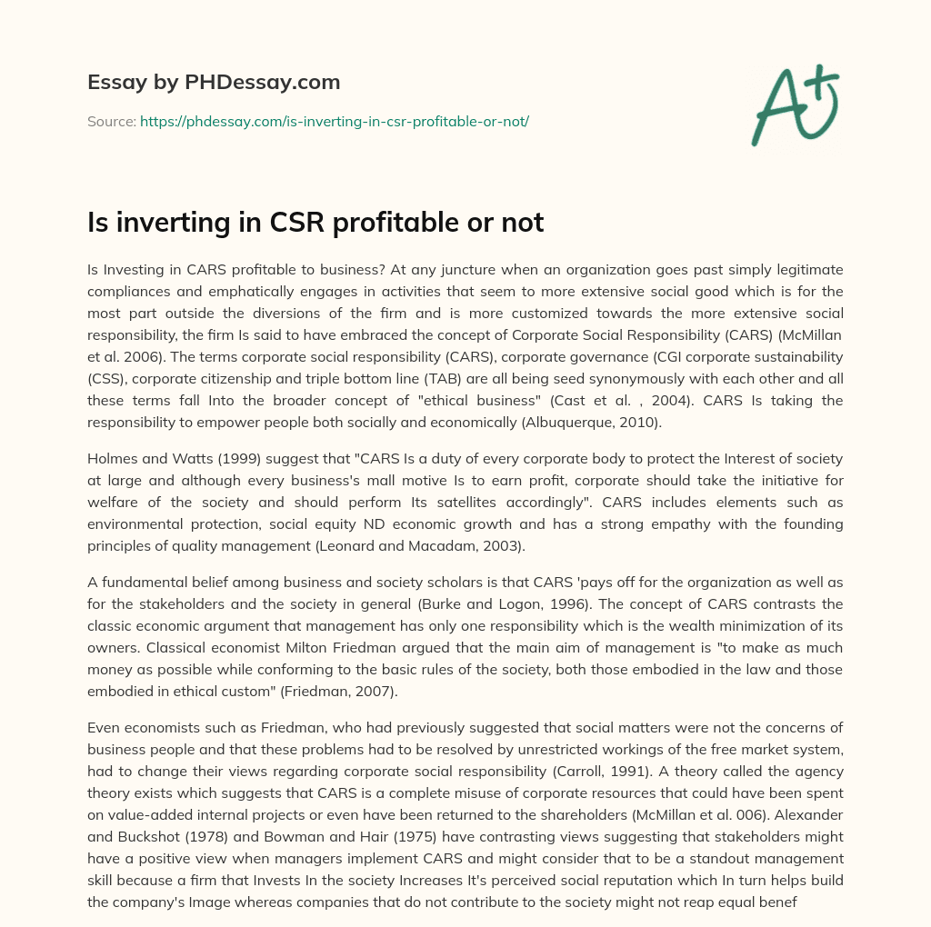 Is inverting in CSR profitable or not essay