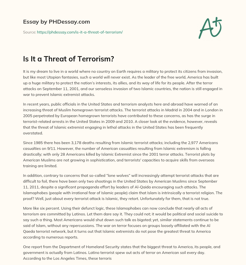 Is It a Threat of Terrorism? essay