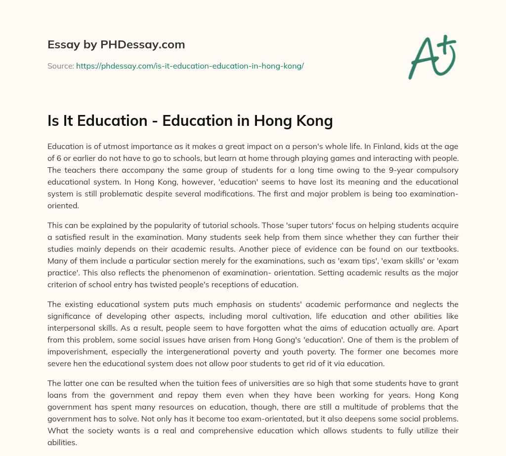 Is It Education – Education in Hong Kong essay
