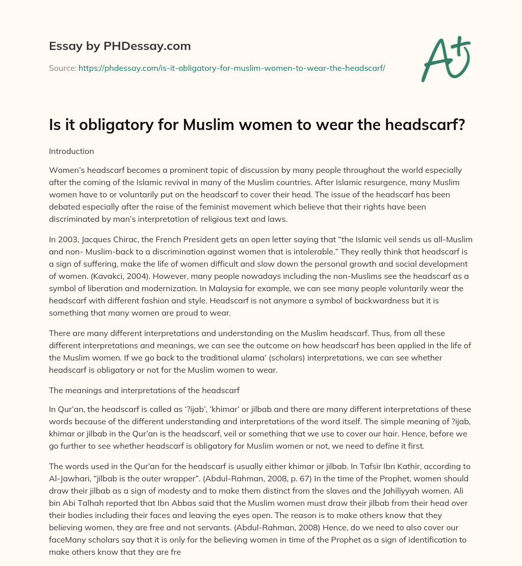 Is it obligatory for Muslim women to wear the headscarf? essay