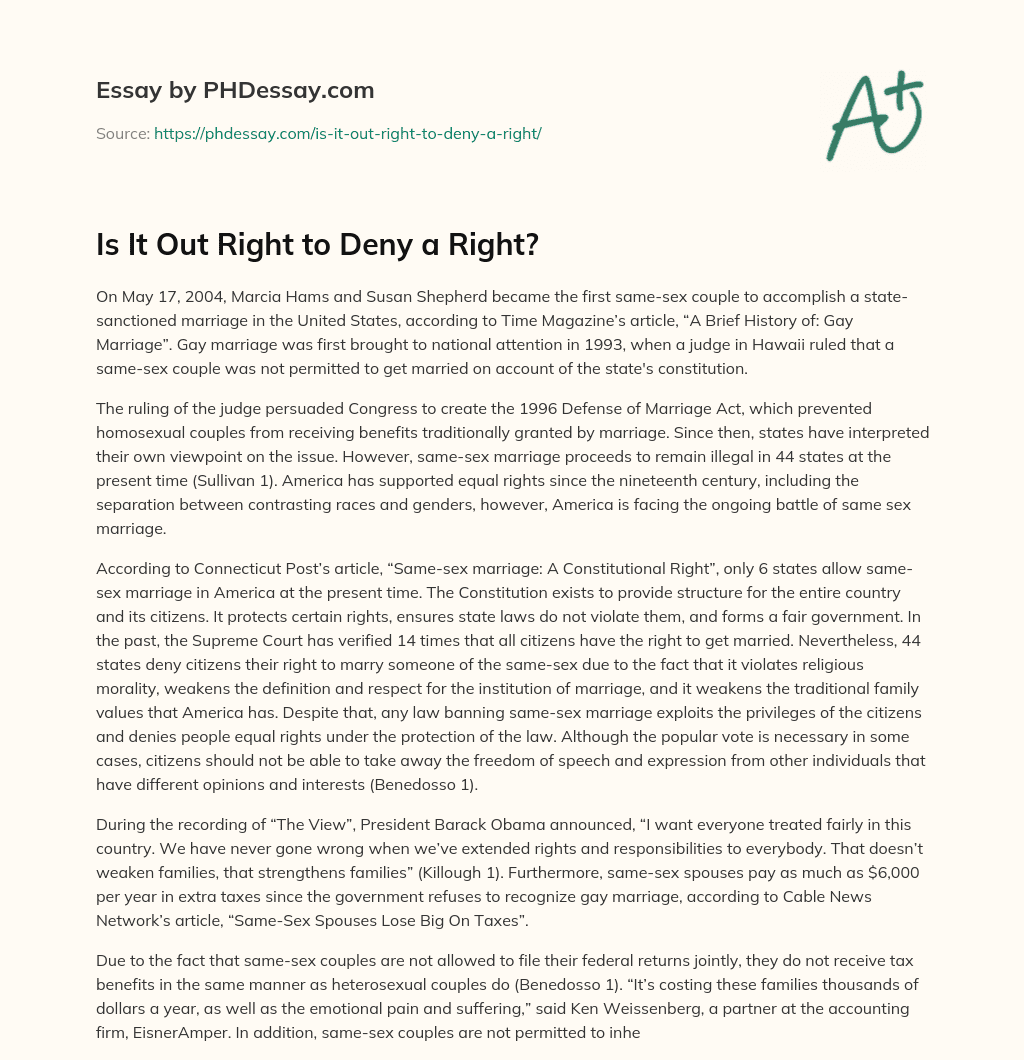 Is It Out Right to Deny a Right? essay