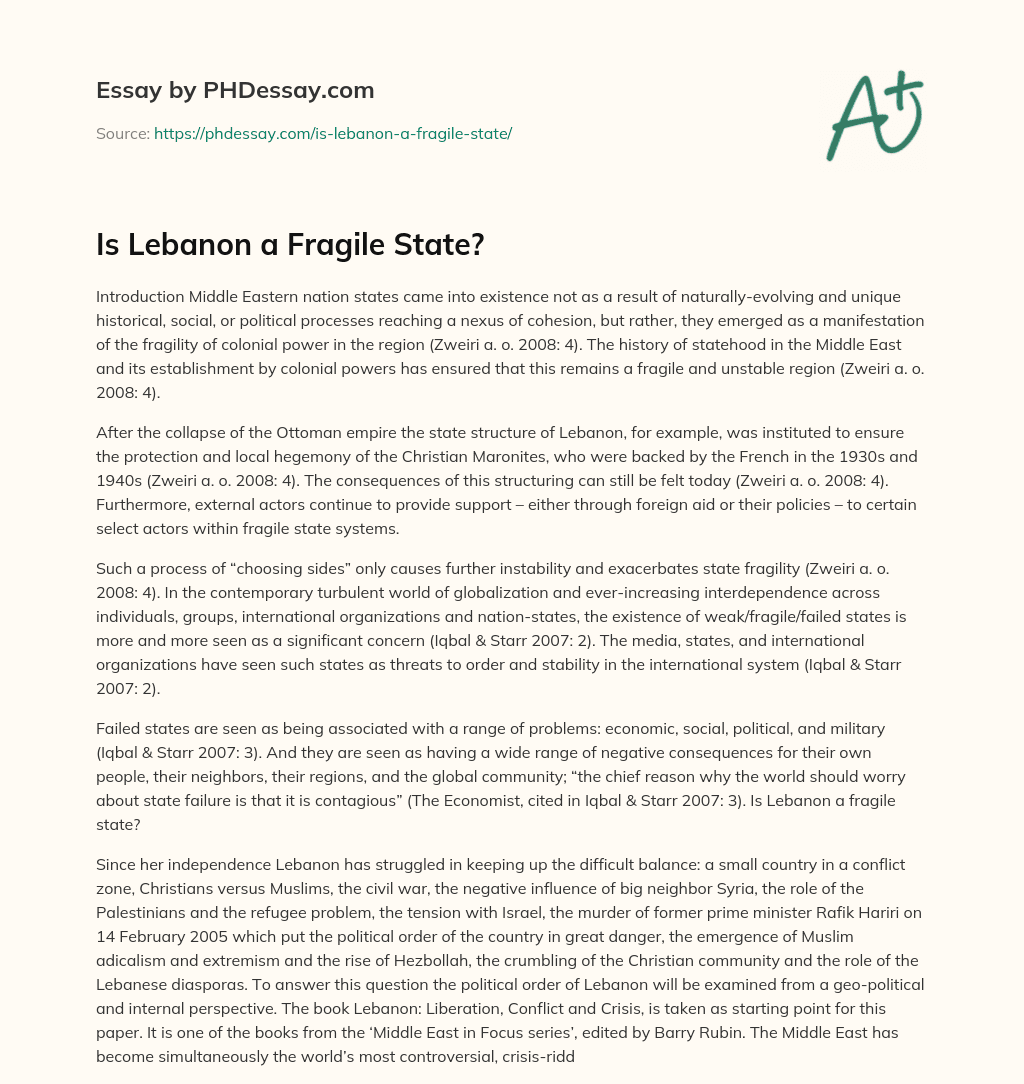 Is Lebanon a Fragile State? essay