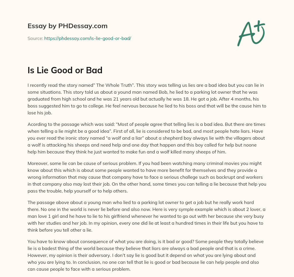 Is Lie Good or Bad essay