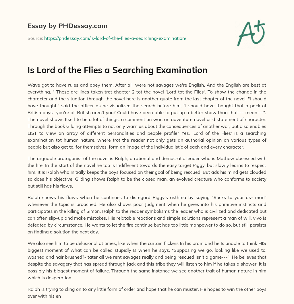 Is Lord of the Flies a Searching Examination essay