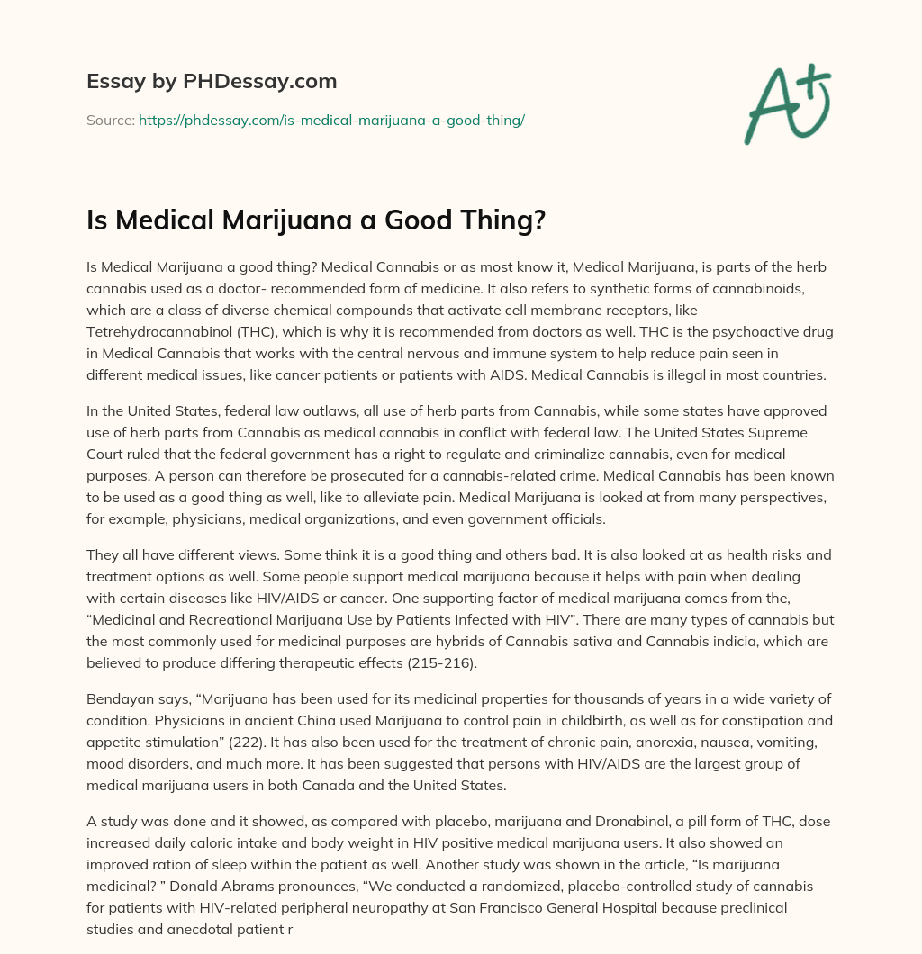Is Medical Marijuana a Good Thing? essay