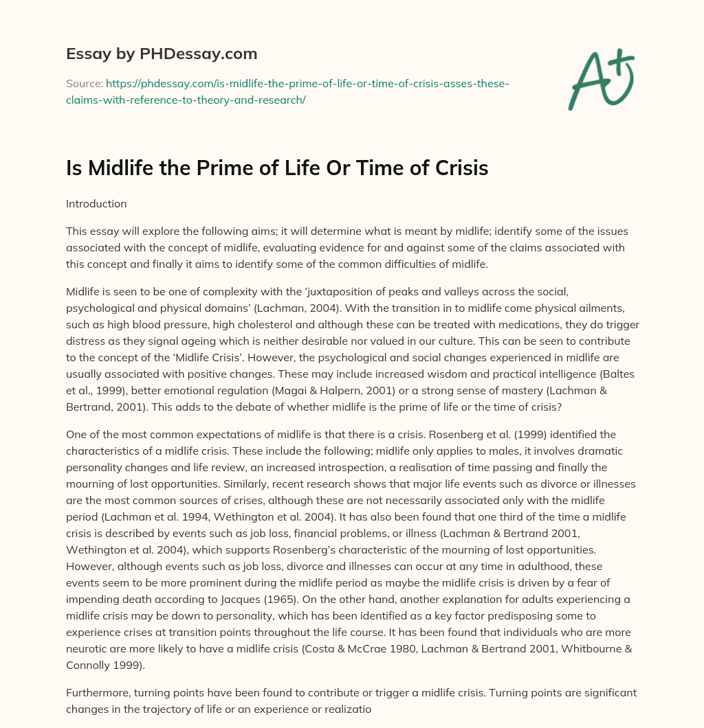 Is Midlife the Prime of Life Or Time of Crisis essay