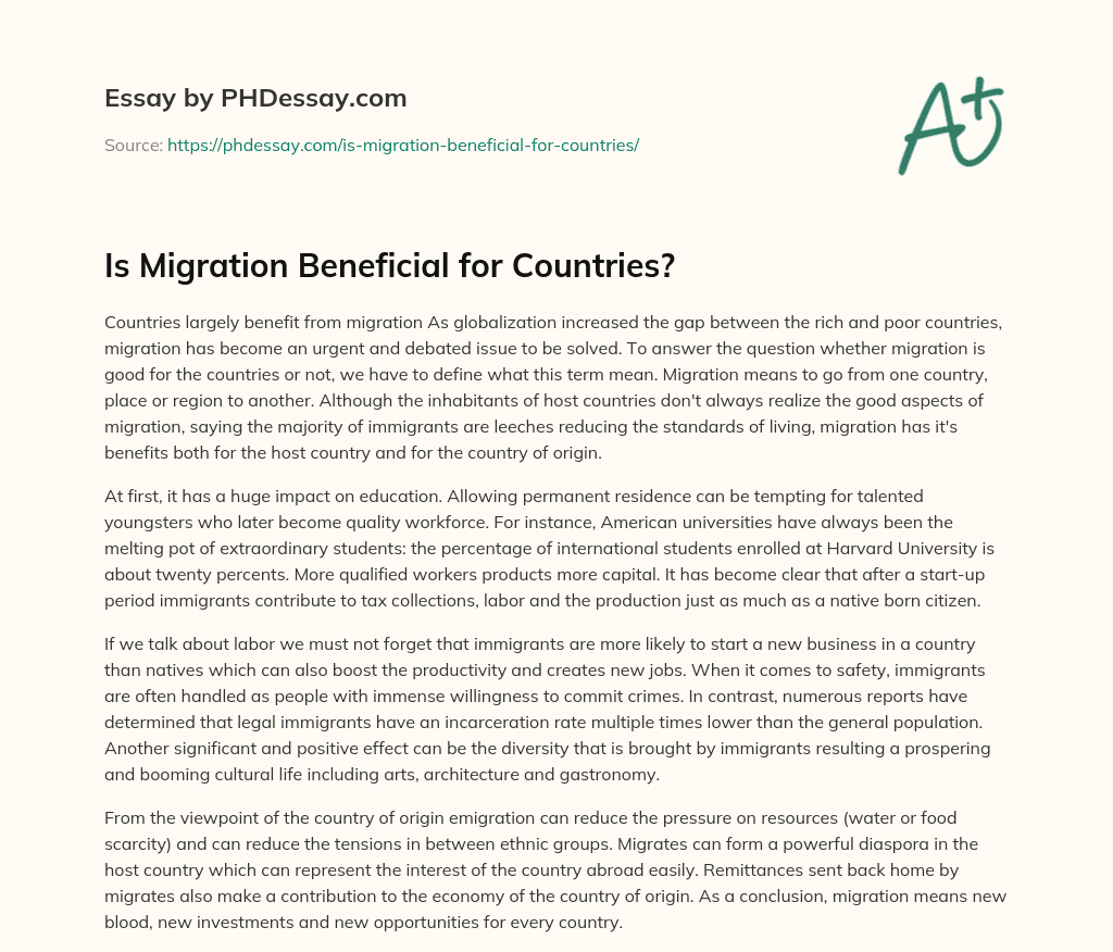 Is Migration Beneficial for Countries? essay