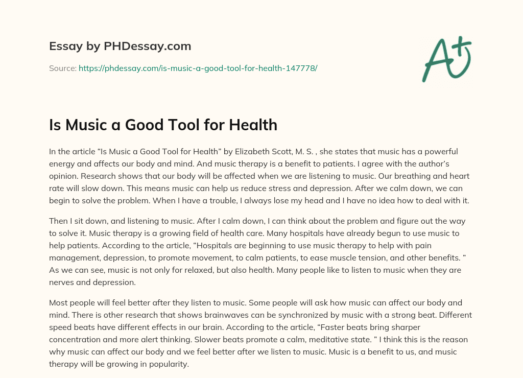 Is Music a Good Tool for Health essay