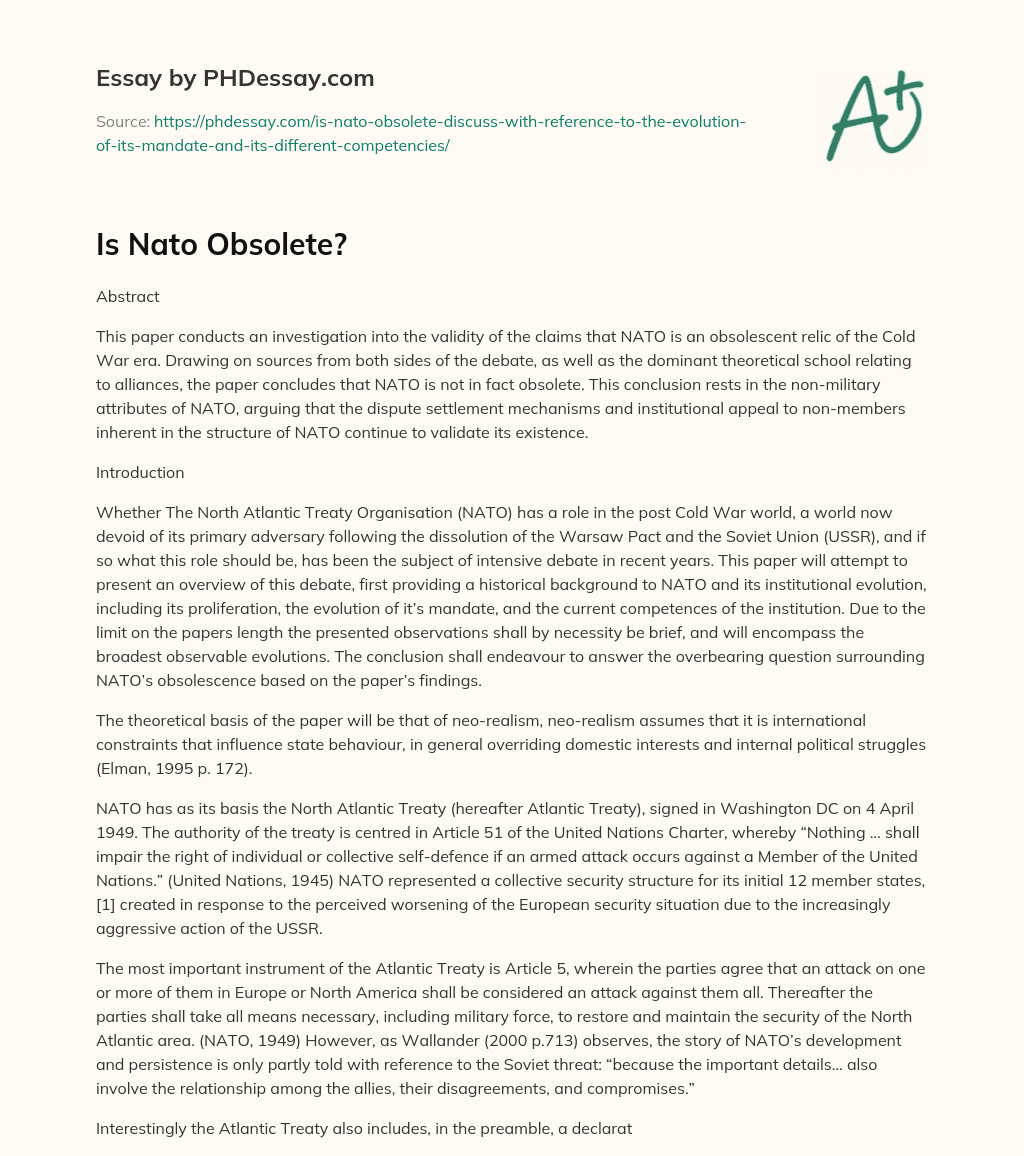 Is Nato Obsolete? essay