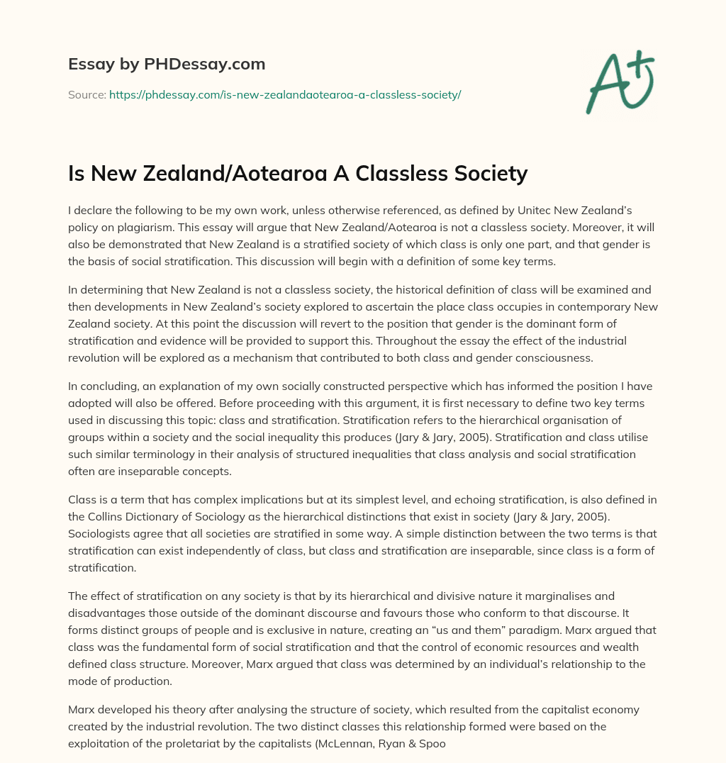 Is New Zealand/Aotearoa A Classless Society essay