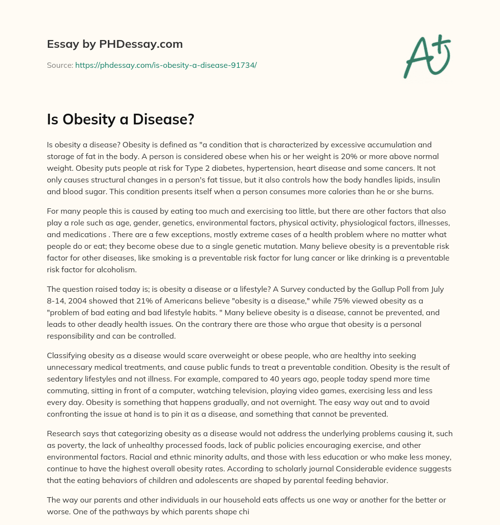 Is Obesity a Disease? essay