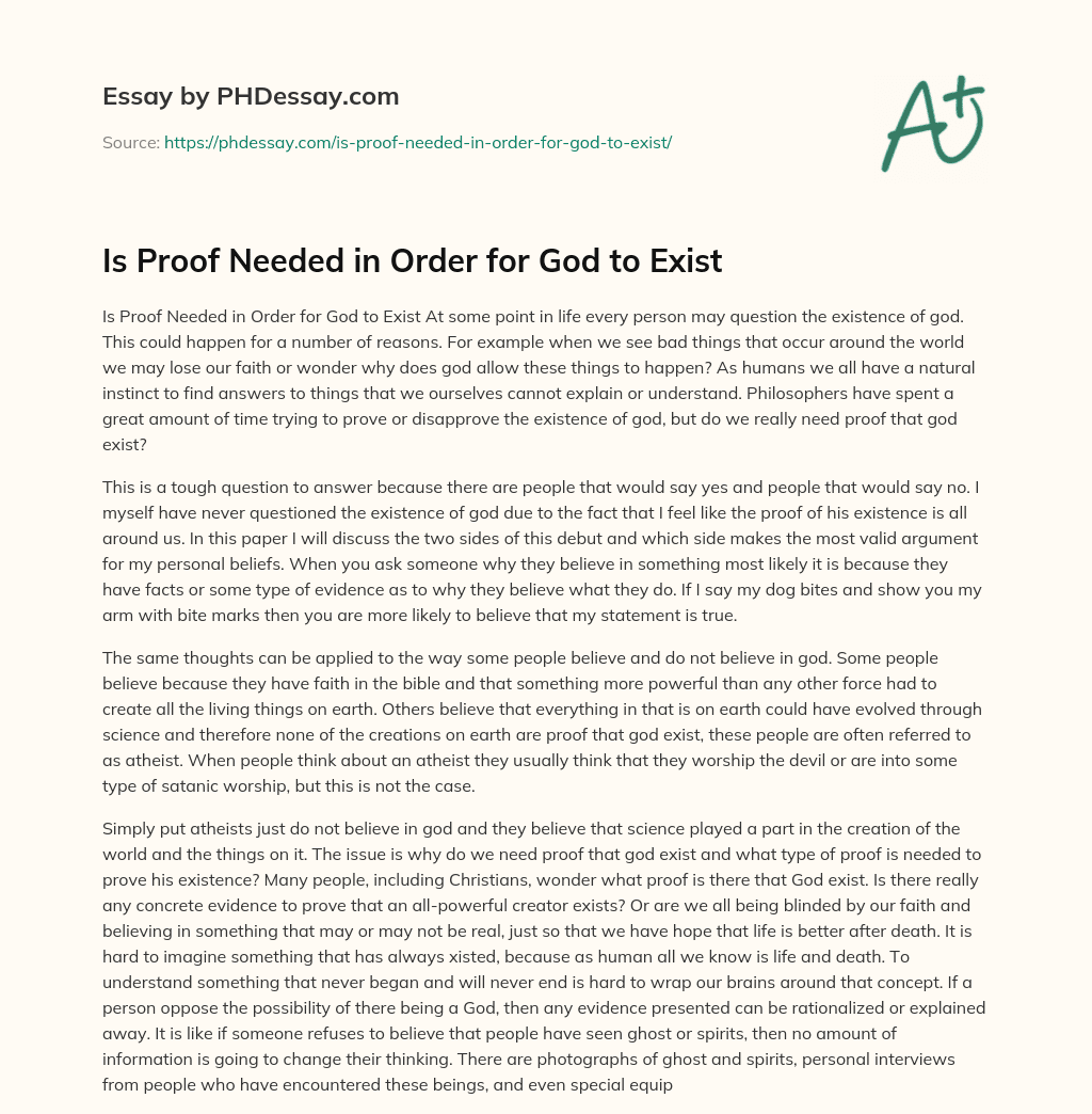 Is Proof Needed in Order for God to Exist essay