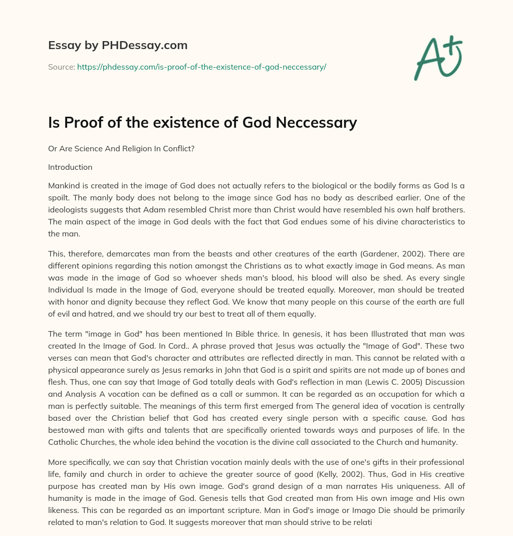 Is Proof of the existence of God Neccessary essay