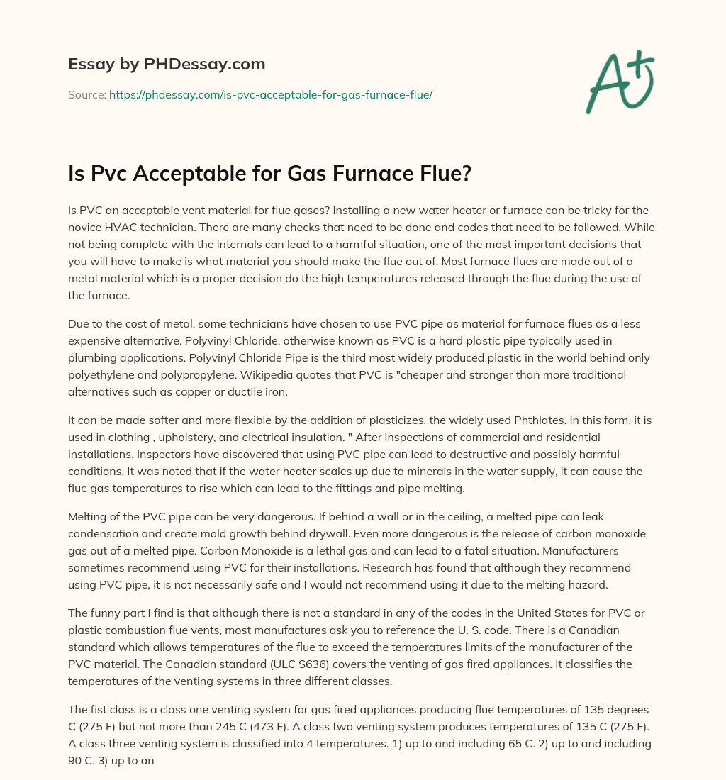 Is Pvc Acceptable for Gas Furnace Flue? essay