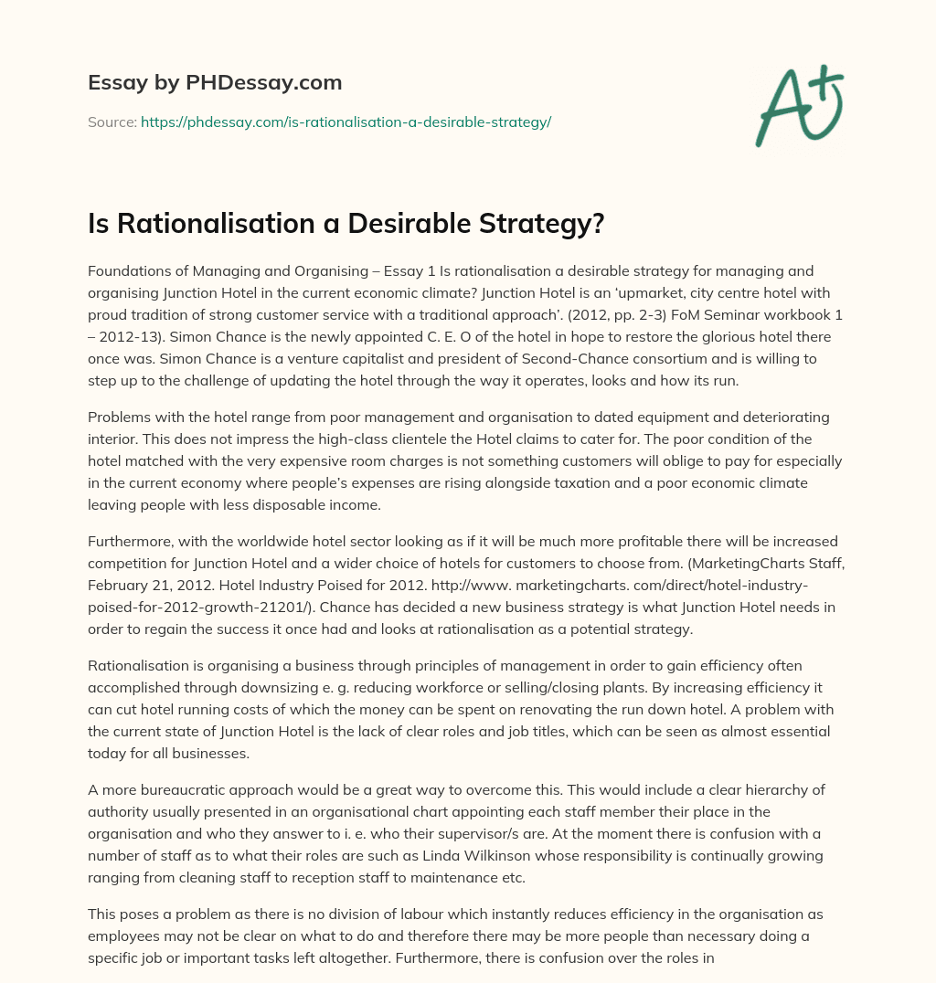 Is Rationalisation a Desirable Strategy? essay