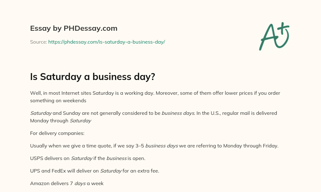 Is Saturday a business day? essay