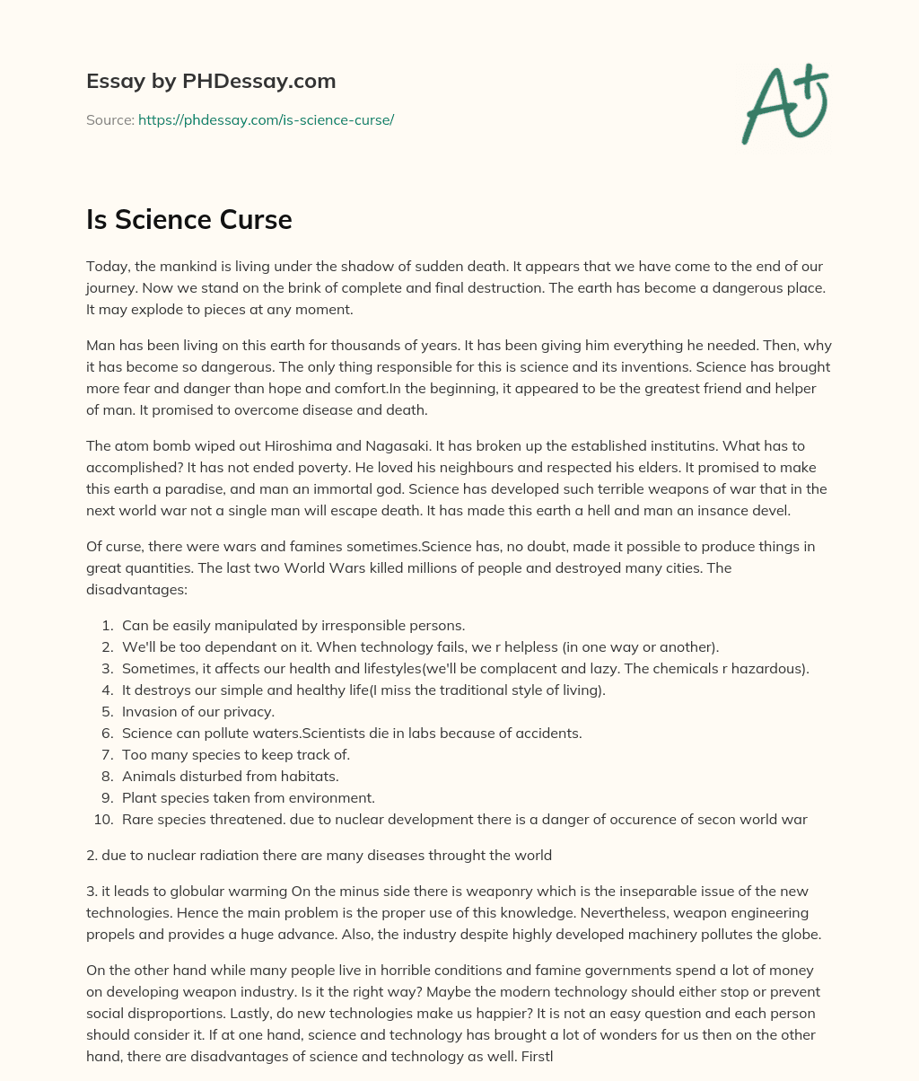Is Science Curse essay