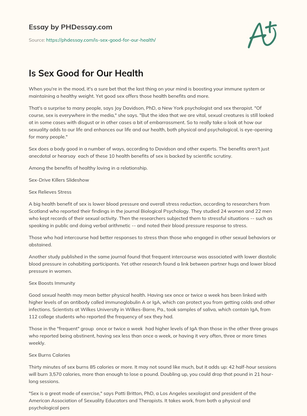 Is Sex Good for Our Health essay