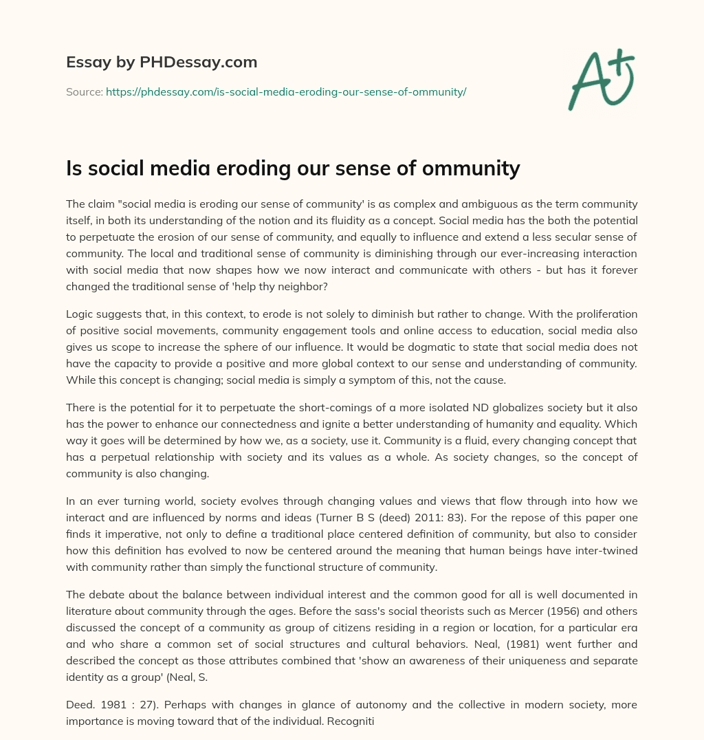 Is social media eroding our sense of ommunity essay