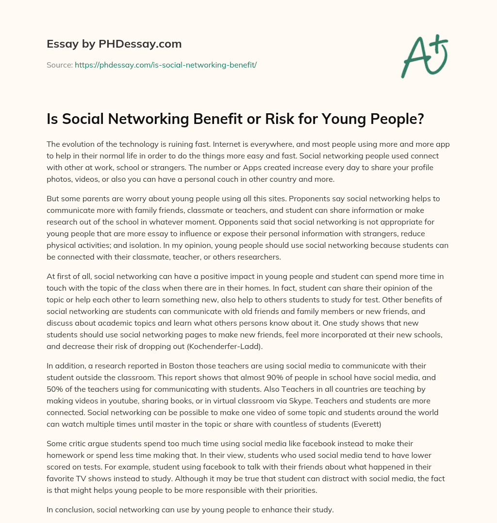 Is Social Networking Benefit or Risk for Young People? essay