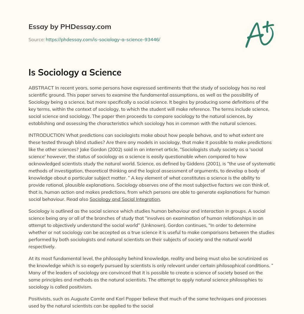 sociology is not a science essay