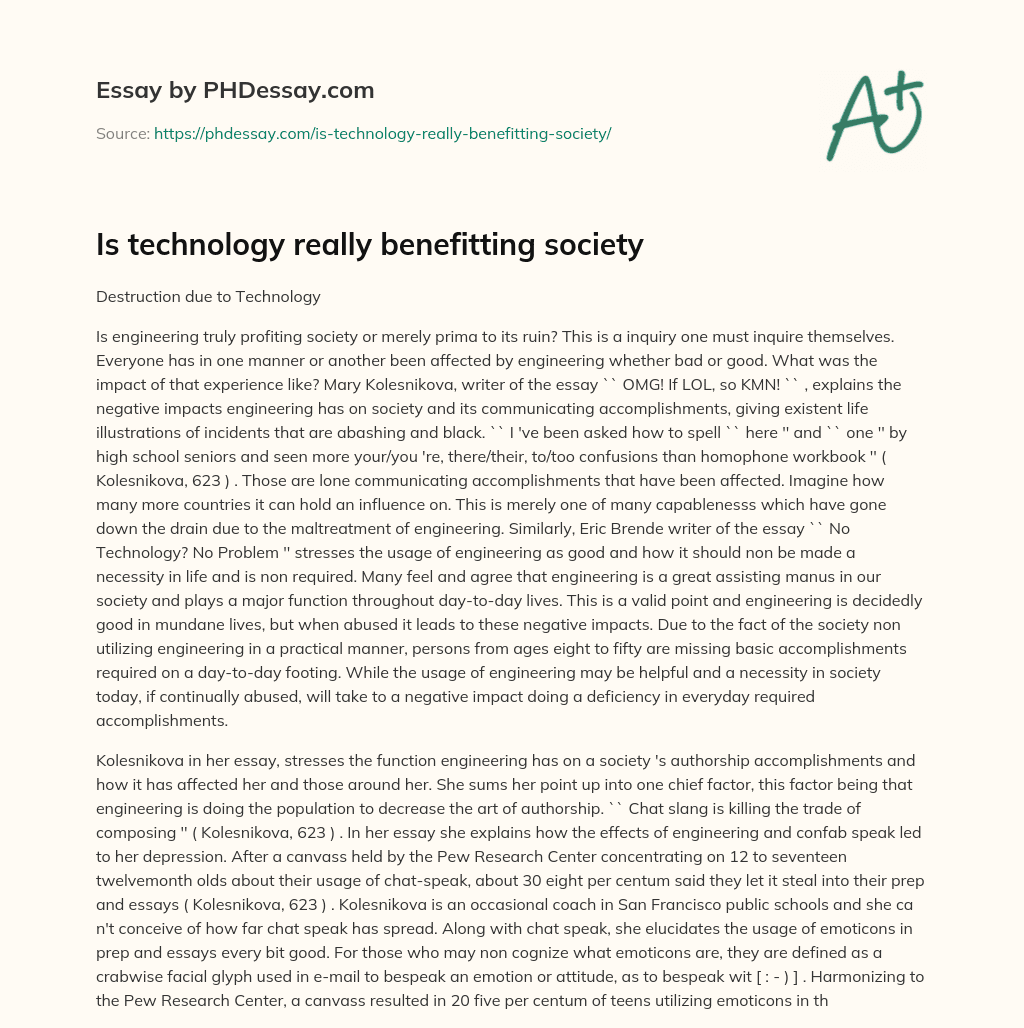 Is technology really benefitting society essay