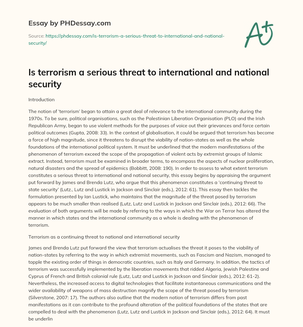 Is Terrorism A Serious Threat To International And National Security