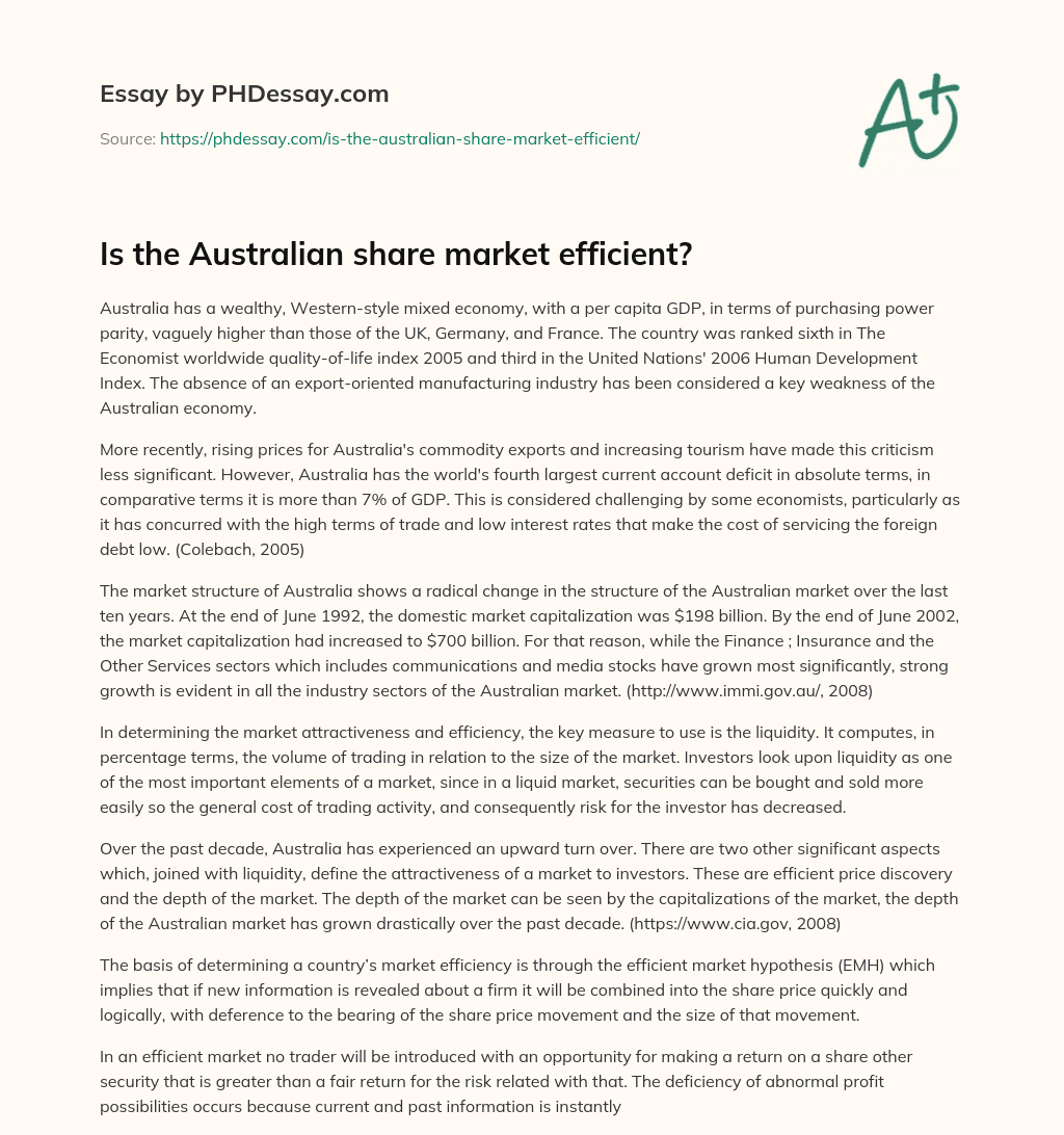 Is the Australian share market efficient? essay