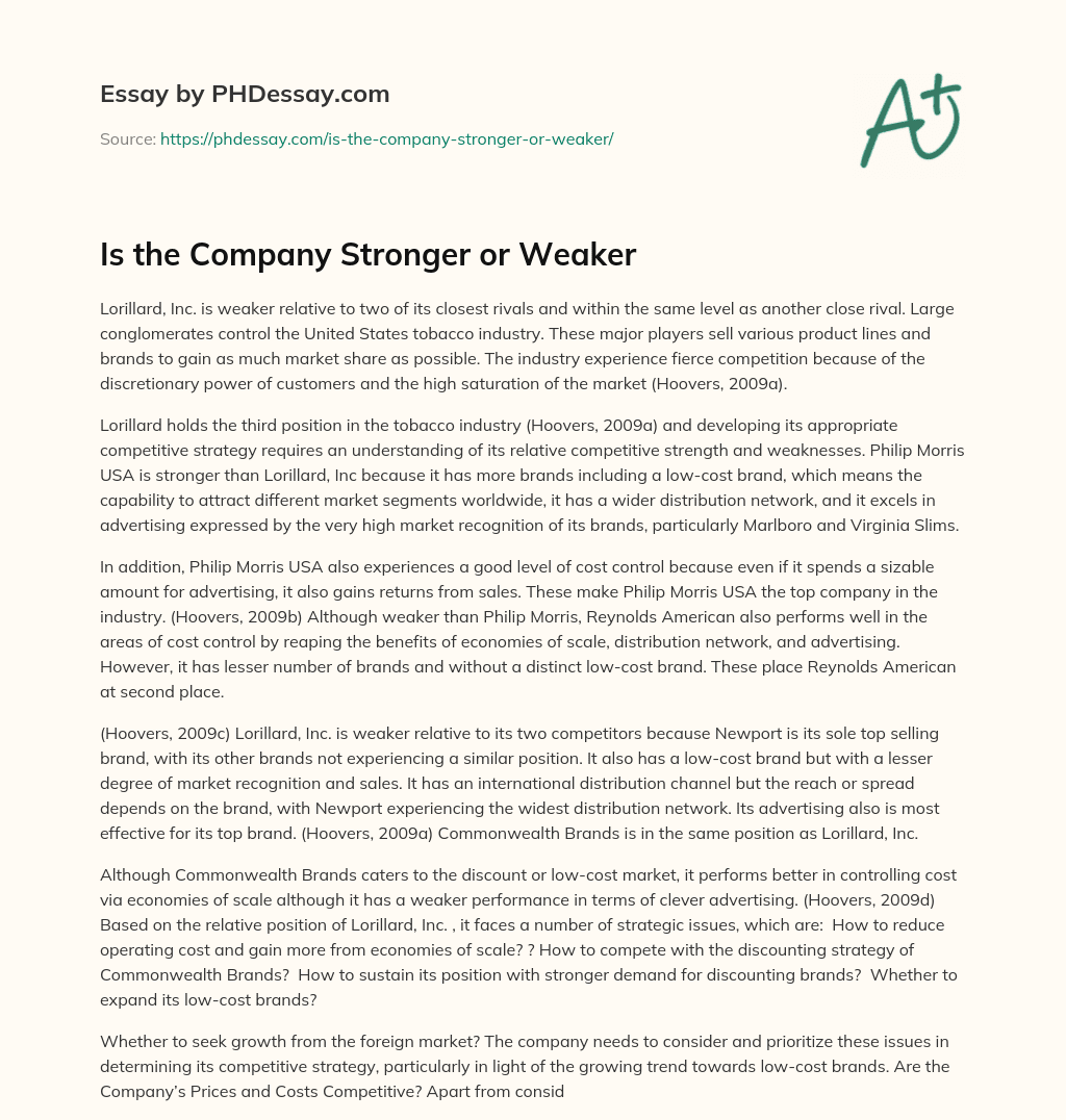 Is the Company Stronger or Weaker essay