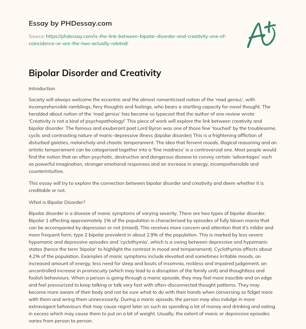 Bipolar Disorder and Creativity essay