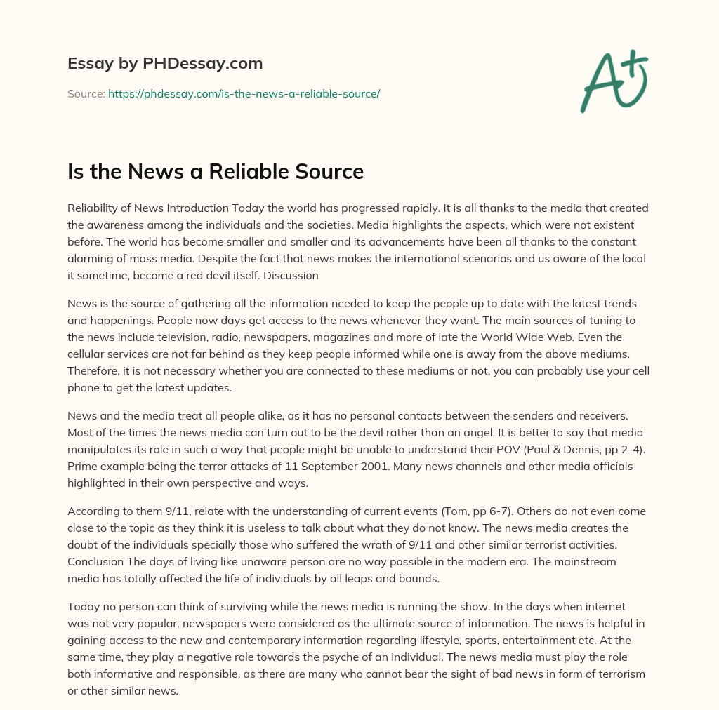 Is the News a Reliable Source essay