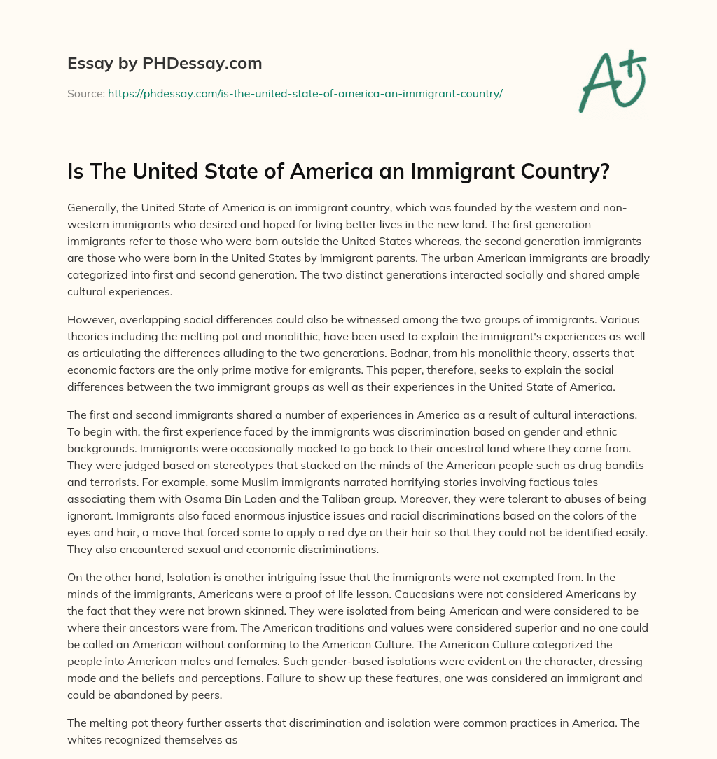 Is The United State of America an Immigrant Country? essay