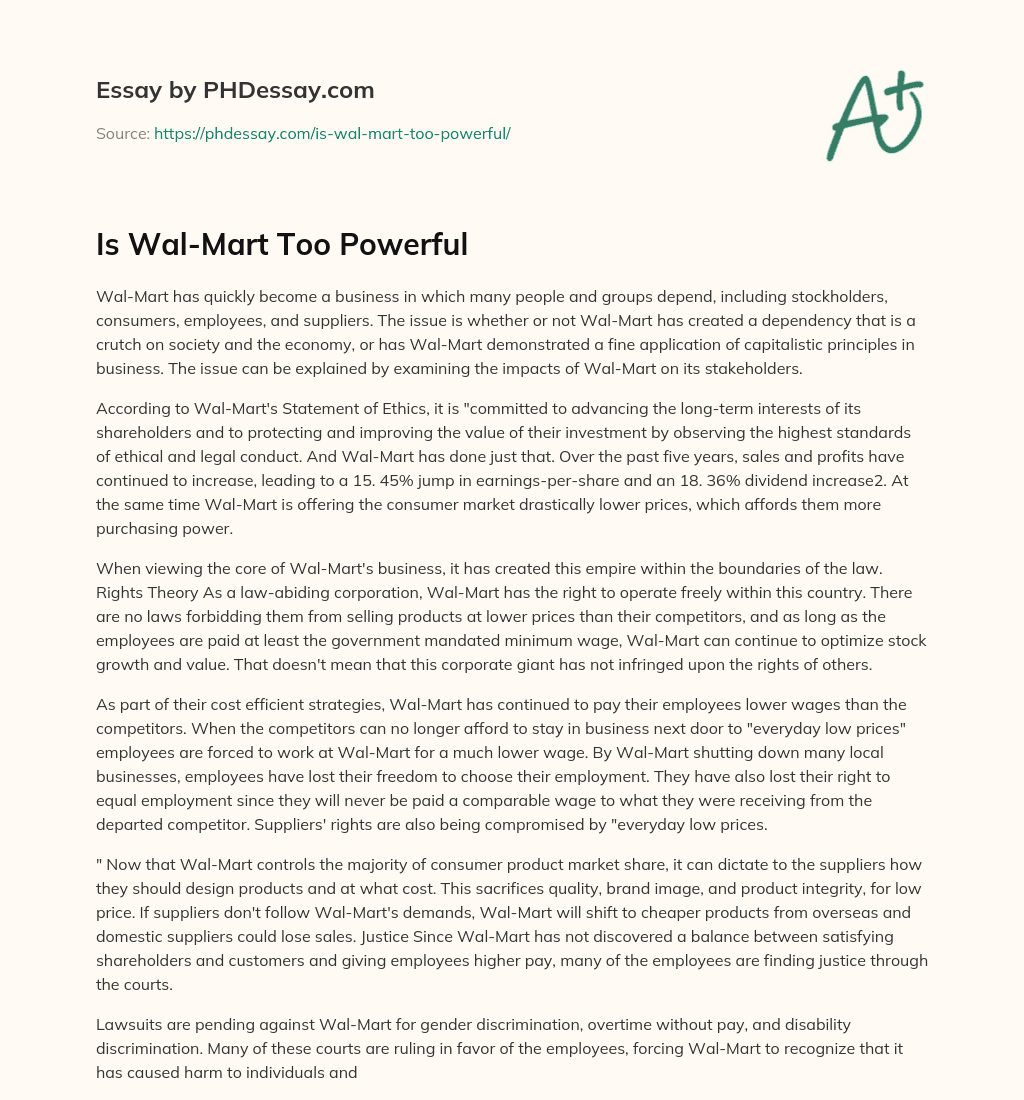 Is Wal-Mart Too Powerful essay