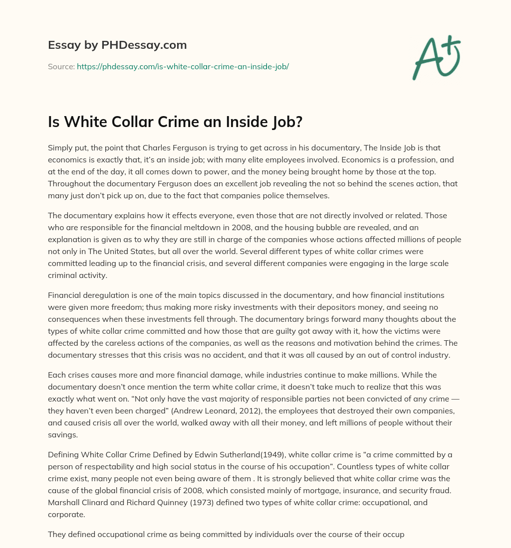 Is White Collar Crime an Inside Job? essay