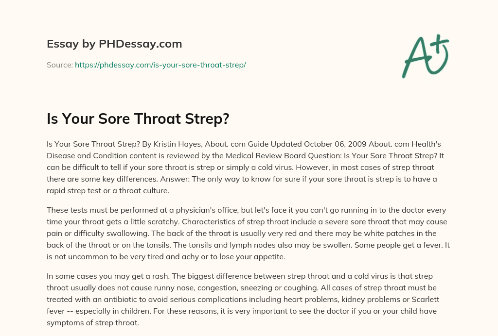Is Your Sore Throat Strep? essay