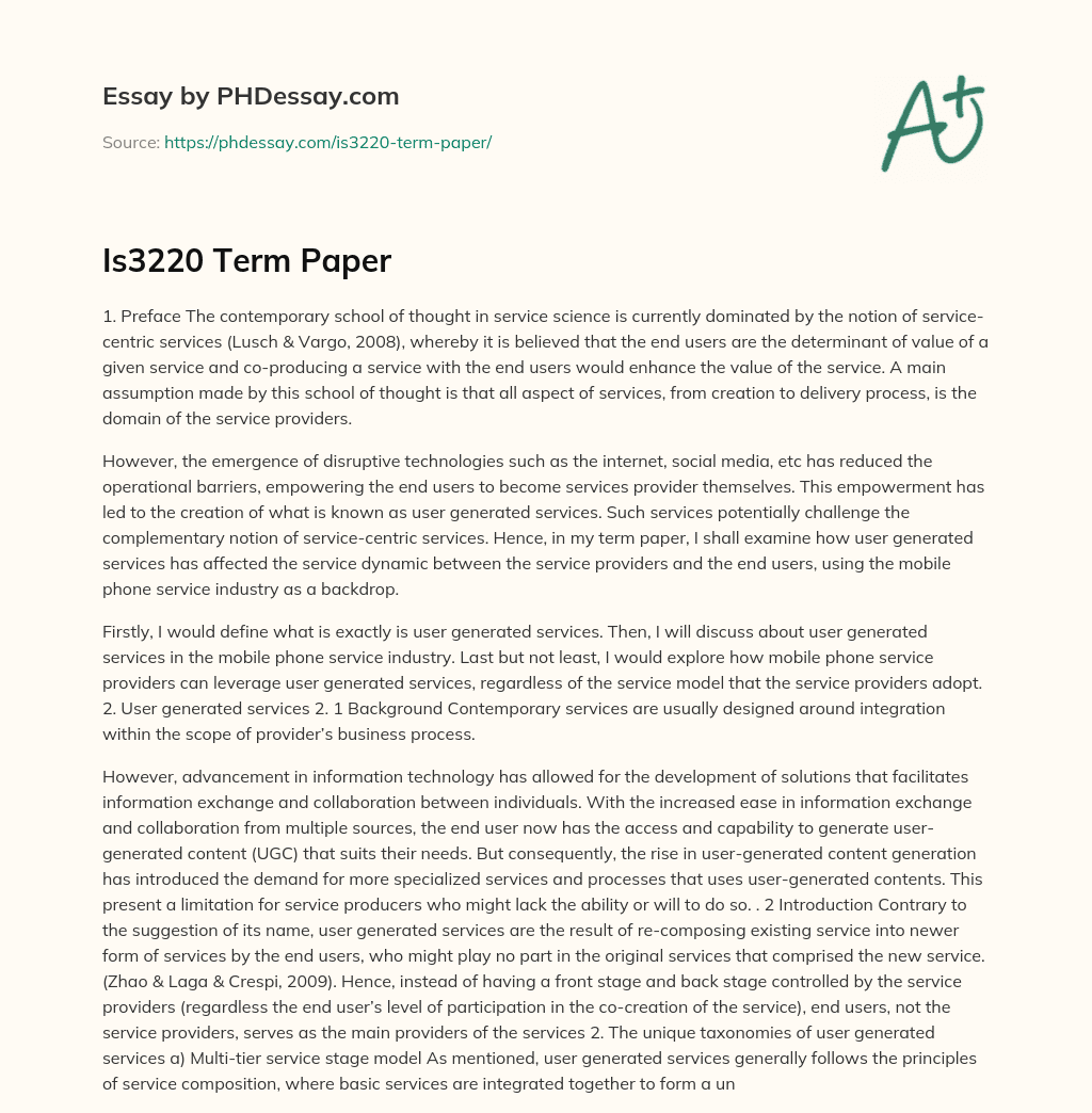 The Impact of User Generated Services on the Mobile Phone Industry essay