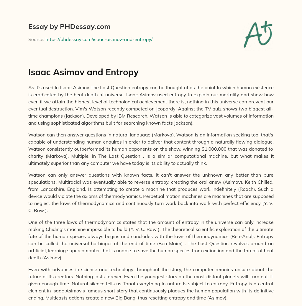 Isaac Asimov and Entropy essay