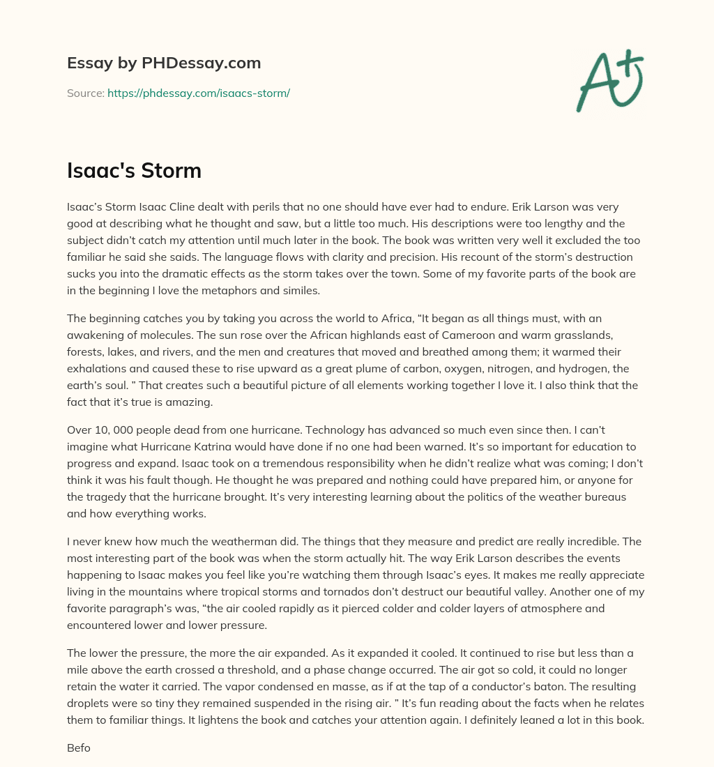 Isaac’s Storm essay