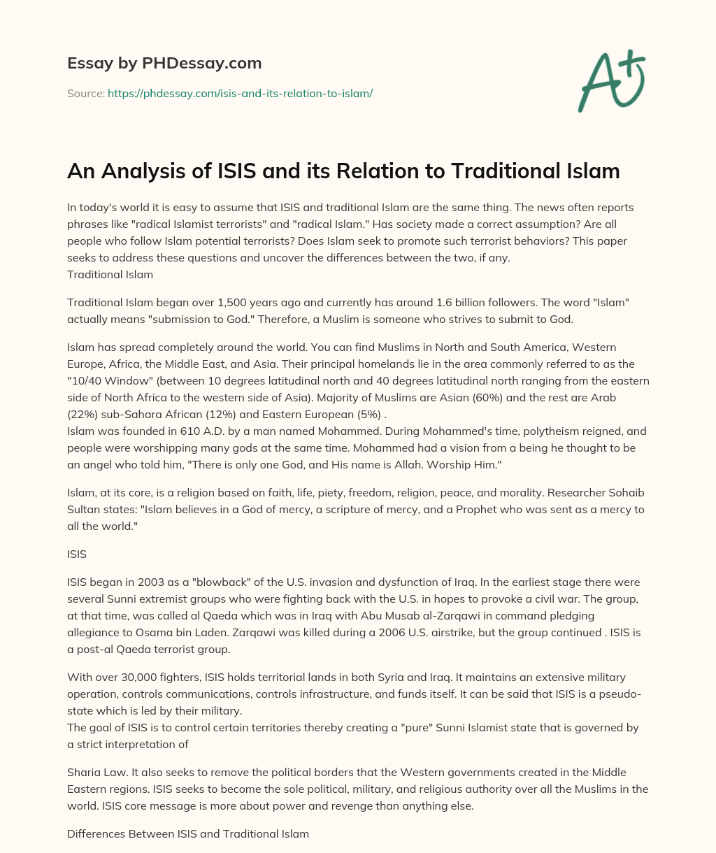 An Analysis of ISIS and its Relation to Traditional Islam essay