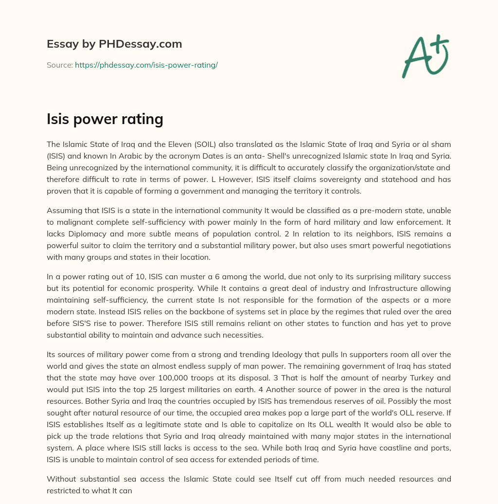 Isis power rating essay