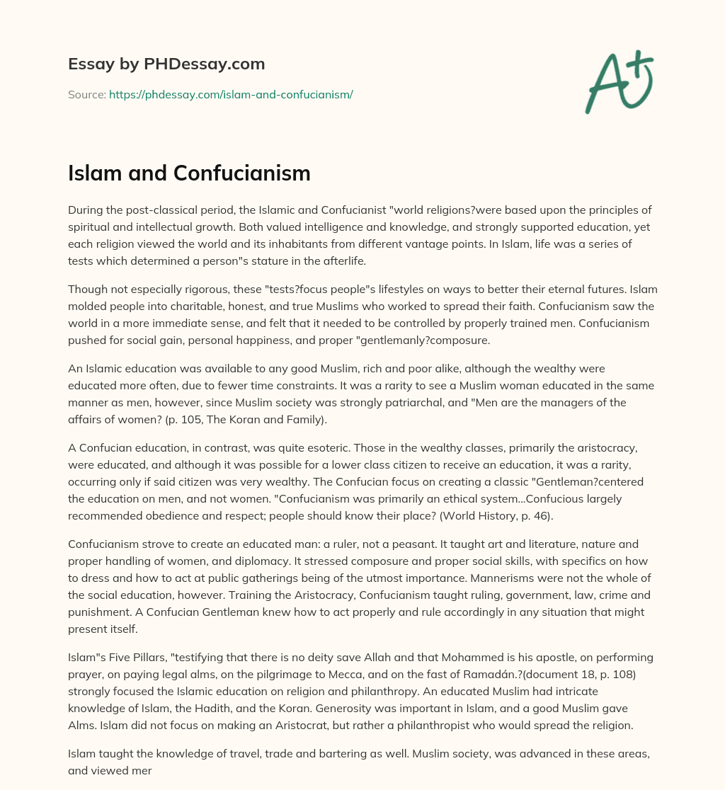 Islam and Confucianism essay