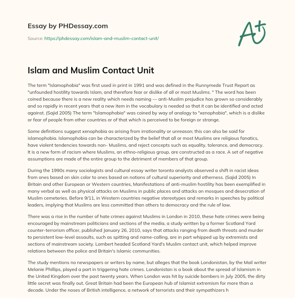 Islam and Muslim Contact Unit essay