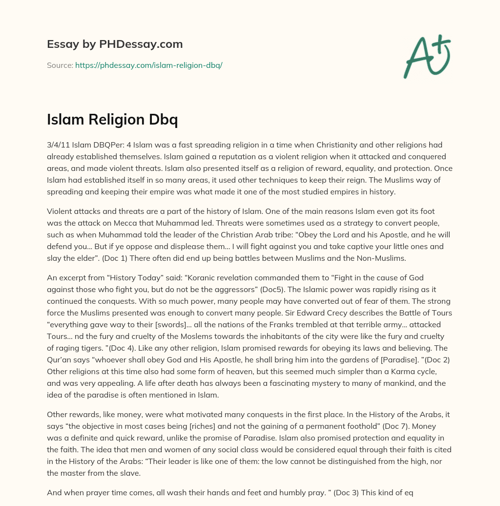 Islam Religion Dbq essay