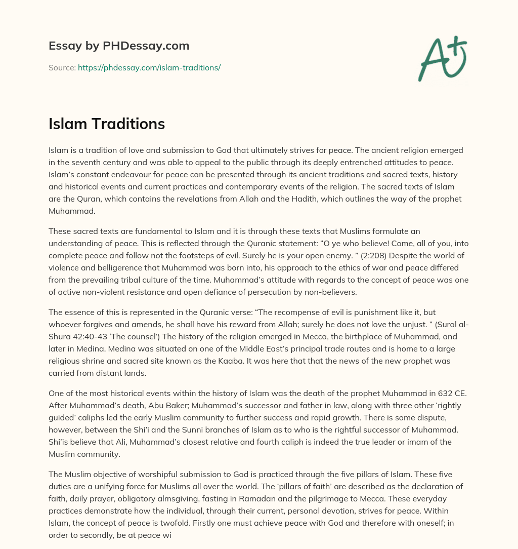 Islam Traditions essay